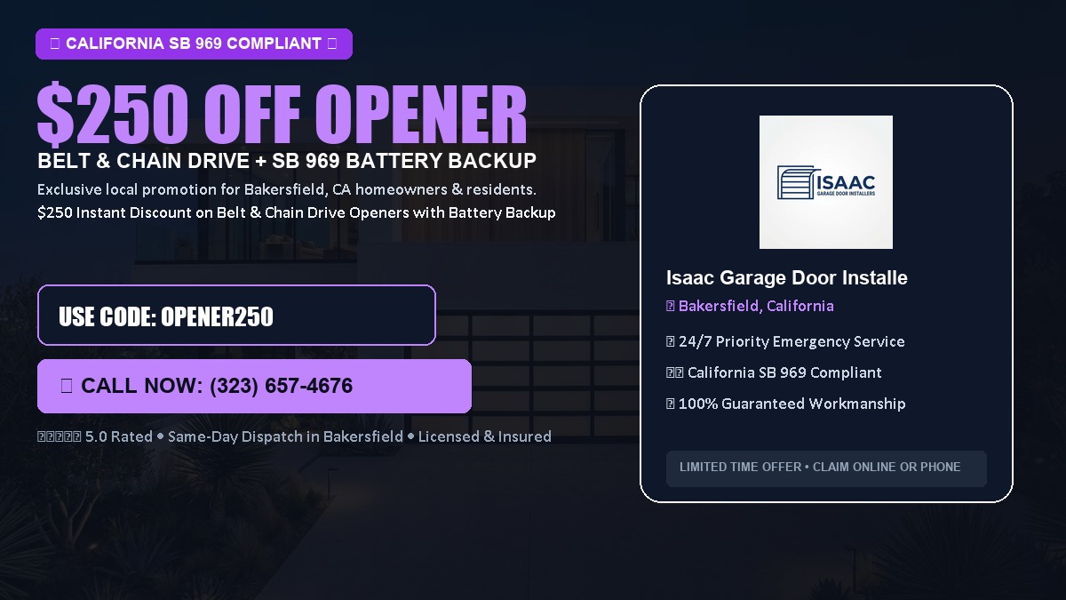$250 OFF Smart Garage Door Opener Installation (Belt & Chain Drive with California SB 969 Battery Backup) in Bakersfield, CA
