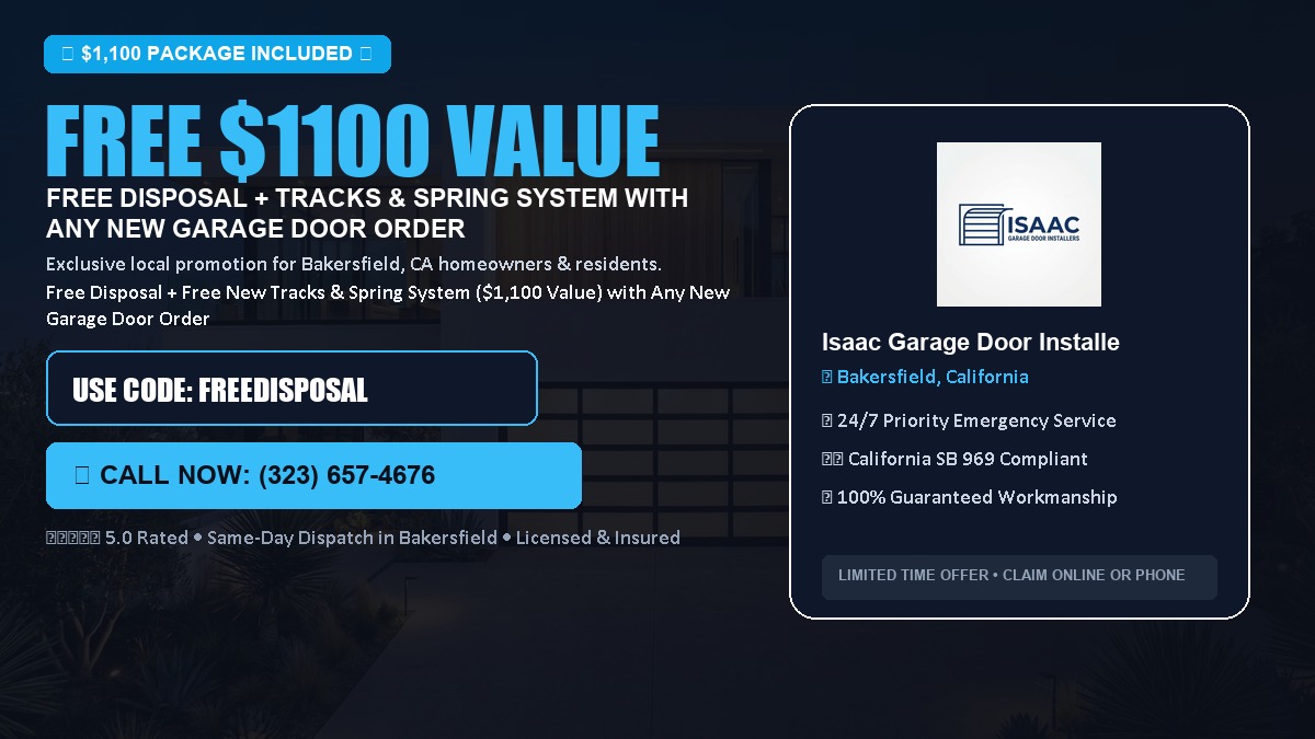 Free Disposal + Free New Tracks & Spring System with Any New Garage Door Order ($1100 Value) in Bakersfield, CA